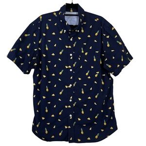 Banana Republic Luxe Poplin Button Shirt Navy Pineapple Novelty Print
